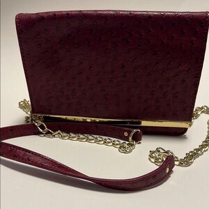 Banana Republic Factory Burgundy Ostrich Crossbody Bag with Gold Hardware